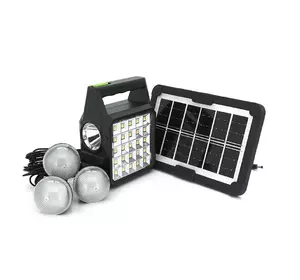 Переносний ліхтар GD-105+ Solar, 1+1 режим, вбудований аккум-Powerbank 10000mAh, 2USB, 3 лампочки 3W, USB вихід, Black, Box