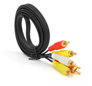 Кабель Audio-Video 3хRCA (тато) => 3хRCA (тато), GOLD connector, CU, круглий, Black, 1,5 м, (Пакет) Q500 Кабель Audio-Video 3хRCA (тато) => 3хRCA (тато), GOLD connector, CU, круглий, Black, 1,5 м, (Пакет) Q500