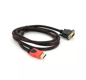 Кабель HDMI (тато)-VGA (тато) 1,5 м, 1 ферит, обплетення, круглий Black/RED, Пакет (працює тільки з конвертором), Q150 Кабель HDMI (тато)-VGA (тато) 1,5 м, 1 ферит, обплетення, круглий Black/RED, Пакет (працює тільки з конвертором), Q150