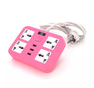 Мережевий фільтр ТВ-Т15, 4 розетки + 3 USB, з перемикачем, 2 м, перетин 3х0, 75мм, 2500W, Pink, Box Мережевий фільтр ТВ-Т15, 4 розетки + 3 USB, з перемикачем, 2 м, перетин 3х0, 75мм, 2500W, Pink, Box