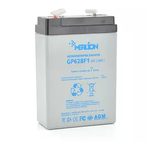 Акумуляторна батарея MERLION AGM GP628F1 6 V 2,8Ah ( 67 x 35 x 100 (105) )  0,57 кг Q20