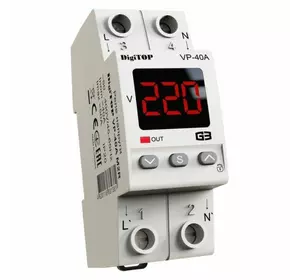 Захисне реле напруги однофазне VP-40A M2R/W з термозахистом на DIN-рейку, 40А, 8500Вт, 120-270В, двомодульне з індикатором напруги (червоний) Захисне реле напруги однофазне VP-40A M2R/W з термозахистом на DIN-рейку, 40А, 8500Вт, 120-270В, двомодульне з індикатором напруги (червоний)