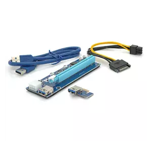 Riser PCI-EX, x1 => x16, 6-pin, SATA => 6Pin, USB 3.0 AM-AM 0,6 м (синій), конденсатори CS 220 16V, Пакет