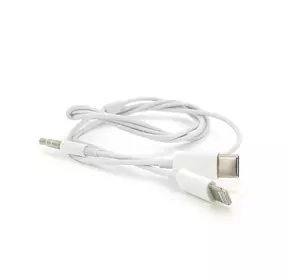 Кабель-перехідник JH-CM32 Jack 3.5mm(M) => Lighting(M)+Type-C(M), 1м, White, Box Кабель-перехідник JH-CM32 Jack 3.5mm(M) => Lighting(M)+Type-C(M), 1м, White, Box