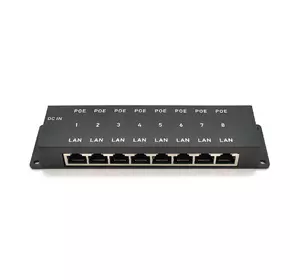 8-портовий POE-інжектор живлення, з 8xRJ45 портами Ethernet 10/100Мбіт / с, IEEE802.3af / at, 12-57V, PIN45 + / 78- 8-портовий POE-інжектор живлення, з 8xRJ45 портами Ethernet 10/100Мбіт / с, IEEE802.3af / at, 12-57V, PIN45 + / 78-