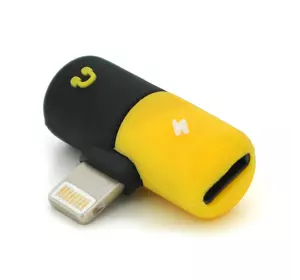 Перехідник 2 в 1  Lighting(M) => 2 x Lighting(F), Black/Yellow, Box Перехідник 2 в 1  Lighting(M) => 2 x Lighting(F), Black/Yellow, Box
