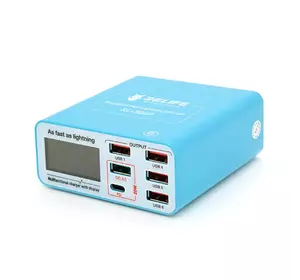 Зарядний пристрій RELIFE RL-304P, 6 USB+ Type-C, бездротова зарядка, Fast Charger, 5A, 40W, індикатор струму заряду, Box