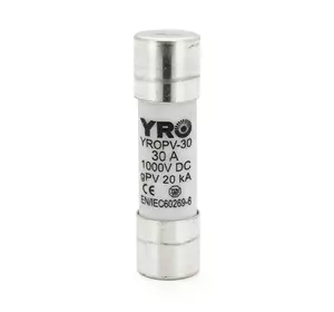 Плавкий запобіжник YROPV-30, 30A, 1000Vdc, 10×38mm, постійна напруга, 10 штук в упаковці, ціна за 1 штуку Плавкий запобіжник YROPV-30, 30A, 1000Vdc, 10×38mm, постійна напруга, 10 штук в упаковці, ціна за 1 штуку