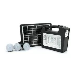 Переносний ліхтар GD-103+ Solar, 1+1 режим, 1+15Led, вбудований аккум-Powerbank 10000mAh, 2USB, 3 лампочки 3W, USB вихід, Black, Box