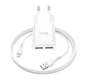 Набір СЗУ 110-240V HOCO C88A + кабель Lighting, 2xUSB, 2.4A, кабель 1м, White, Box Набір СЗУ 110-240V HOCO C88A + кабель Lighting, 2xUSB, 2.4A, кабель 1м, White, Box