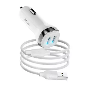 Набір АЗУ 12-24V HOCO Z40 + кабель Type-C, 2xUSB, 2.4A, кабель 1м, White, Box Набір АЗУ 12-24V HOCO Z40 + кабель Type-C, 2xUSB, 2.4A, кабель 1м, White, Box