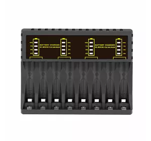 Зарядний пристрій універсальний PUJIMAX, 8 каналів, LED інд., підтримує Li-ion, Ni-MH і Ni-Cd AA (R6), ААA (R03), AAAA, С (R14), 2,4V 2000mA