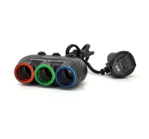 АЗУ розгалужувач + вольтметр Olesson 1633, 12V-3 * 12V + USB, Black, Blister АЗУ розгалужувач + вольтметр Olesson 1633, 12V-3 * 12V + USB, Black, Blister