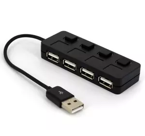 Хаб USB 2.0 4 порту, Black, 480Mbts живлення від USB, з кнопкою LED / Blue на кожен порт, Blister Q100
