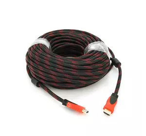 Кабель Merlion HDMI-HDMI 30m, v1.4, OD-7.4mm, 2 фільтри, обплетення, круглий Black/RED, конектор RED/Black, (Пакет) Q20 Кабель Merlion HDMI-HDMI 30m, v1.4, OD-7.4mm, 2 фільтри, обплетення, круглий Black/RED, конектор RED/Black, (Пакет) Q20
