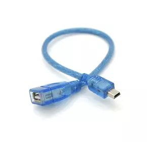 Кабель USB 2.0 AF/Mini-B OTG, 0.3m, прозорий синій