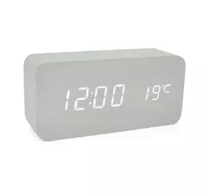 Електронний годинник VST-862 Wooden (White), з датчиком температури, будильник, живлення від кабелю USB, White Light