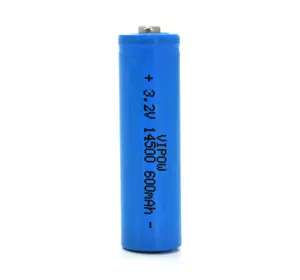 Літій-залізо-фосфатний акумулятор 14500 Lifepo4 Vipow IFR14500 TipTop, 600mAh, 3.2V, Blue Q50/500 Літій-залізо-фосфатний акумулятор 14500 Lifepo4 Vipow IFR14500 TipTop, 600mAh, 3.2V, Blue Q50/500