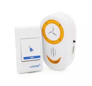 Бездротовий дверний дзвінок Luckarm 8853, приймач-передавач, 15 мелодій, світлооповіщення, дальність 90 метрів, White, Blister Бездротовий дверний дзвінок Luckarm 8853, приймач-передавач, 15 мелодій, світлооповіщення, дальність 90 метрів, White, Blister