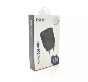 Набір 2 в 1 СЗУ With iPhone Cable 110-240V PZX P23, 2xUSB, 2,4A, Black, Blister-box