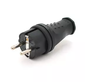Вилка Євро із заземленням пряма, розбірна, каучук, Premium,IP44, 16А 220V, колір чорний, Q30 Вилка Євро із заземленням пряма, розбірна, каучук, Premium,IP44, 16А 220V, колір чорний, Q30