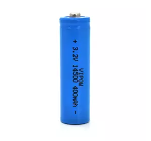 Літій-залізо-фосфатний акумулятор 14500 Lifepo4 Vipow IFR14500 TipTop, 400mAh, 3.2V, Blue Q50/500 Літій-залізо-фосфатний акумулятор 14500 Lifepo4 Vipow IFR14500 TipTop, 400mAh, 3.2V, Blue Q50/500