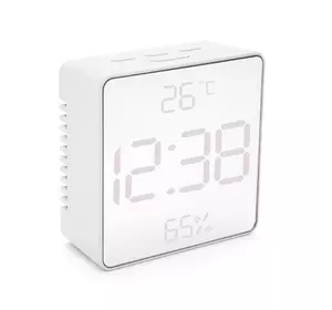 Електронний годинник VST-887Y Дзеркальний дисплей, з датчиком температури та вологості, будильник, живлення від кабелю USB, White