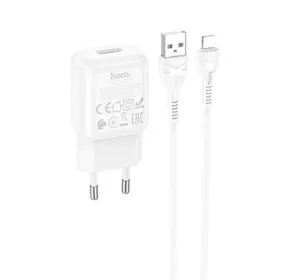 Набір СЗУ 110-240V HOCO C96A+ кабель Lighting, 1xUSB, 2.1A, кабель 1м, White, Blister Набір СЗУ 110-240V HOCO C96A+ кабель Lighting, 1xUSB, 2.1A, кабель 1м, White, Blister