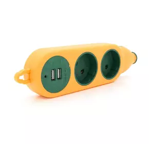 Колодка для подовжувача 2 гнізда + 2USB, без заземлення, 16A 220V, Orange, Q100 Колодка для подовжувача 2 гнізда + 2USB, без заземлення, 16A 220V, Orange, Q100