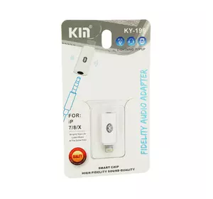 Перехідник KIN KY-196 Lighting(M) => Jack 3.5mm(F)+Bluetooth, White, Box Перехідник KIN KY-196 Lighting(M) => Jack 3.5mm(F)+Bluetooth, White, Box