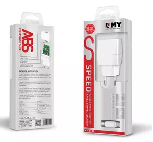 Набір 2 в 1 СЗУ With Micro-Usb Cable 110-240V MY-A101, 1 x USB, 5V/5W, Output: 5V/1A, White, Blister-box, Q25 Набір 2 в 1 СЗУ With Micro-Usb Cable 110-240V MY-A101, 1 x USB, 5V/5W, Output: 5V/1A, White, Blister-box, Q25