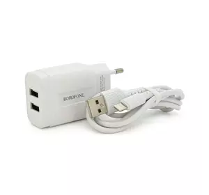 Набір BOROFONE BA37A СЗУ 2xUSB+ кабель Lighting, 2.4A, 1м, White, Box Набір BOROFONE BA37A СЗУ 2xUSB+ кабель Lighting, 2.4A, 1м, White, Box