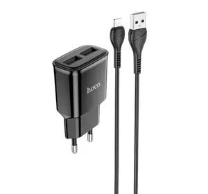 Набір СЗУ 110-240V HOCO C88A+ кабель Lighting, 2xUSB, 2.4A, кабель 1м, Black, Box Набір СЗУ 110-240V HOCO C88A+ кабель Lighting, 2xUSB, 2.4A, кабель 1м, Black, Box
