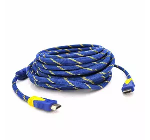 Кабель HDMI-HDMI 20m, v1.4, OD-8.0mm, 2 фільтра, обплетення, круглий Blue / Gold, коннектор Blue-yello, (Пакет) Q25 Кабель HDMI-HDMI 20m, v1.4, OD-8.0mm, 2 фільтра, обплетення, круглий Blue / Gold, коннектор Blue-yello, (Пакет) Q25