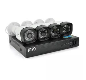 Комплект відеоспостереження Outdoor 015-4-2MP Pipo (4 вуличні камери, кабелі, блок живлення, відеореєстратор APP-Xmeye)