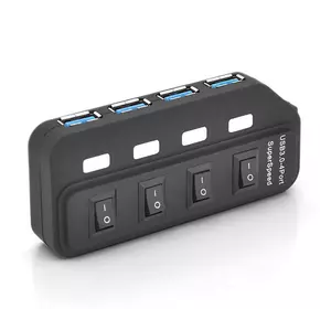 Хаб USB 3.0, 4 порти, з перемикачами, підтримка до 2TB, 5Gb/s, кабель 0,6м, Блістер Хаб USB 3.0, 4 порти, з перемикачами, підтримка до 2TB, 5Gb/s, кабель 0,6м, Блістер