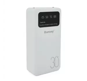 PowerBank Bunsey BY-12 30000mAh, Input:MicroUSB+Type-C, Output:2USB/Type-C, QC22.5W/PD20W, White PowerBank Bunsey BY-12 30000mAh, Input:MicroUSB+Type-C, Output:2USB/Type-C, QC22.5W/PD20W, White