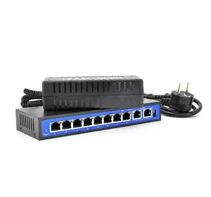Комутатор POE 48V з 8 портами POE 100Мбит + 2 порт Ethernet (UP-Link) 100Мбит, корпус - метал, Black, БП в комплекті, Q18